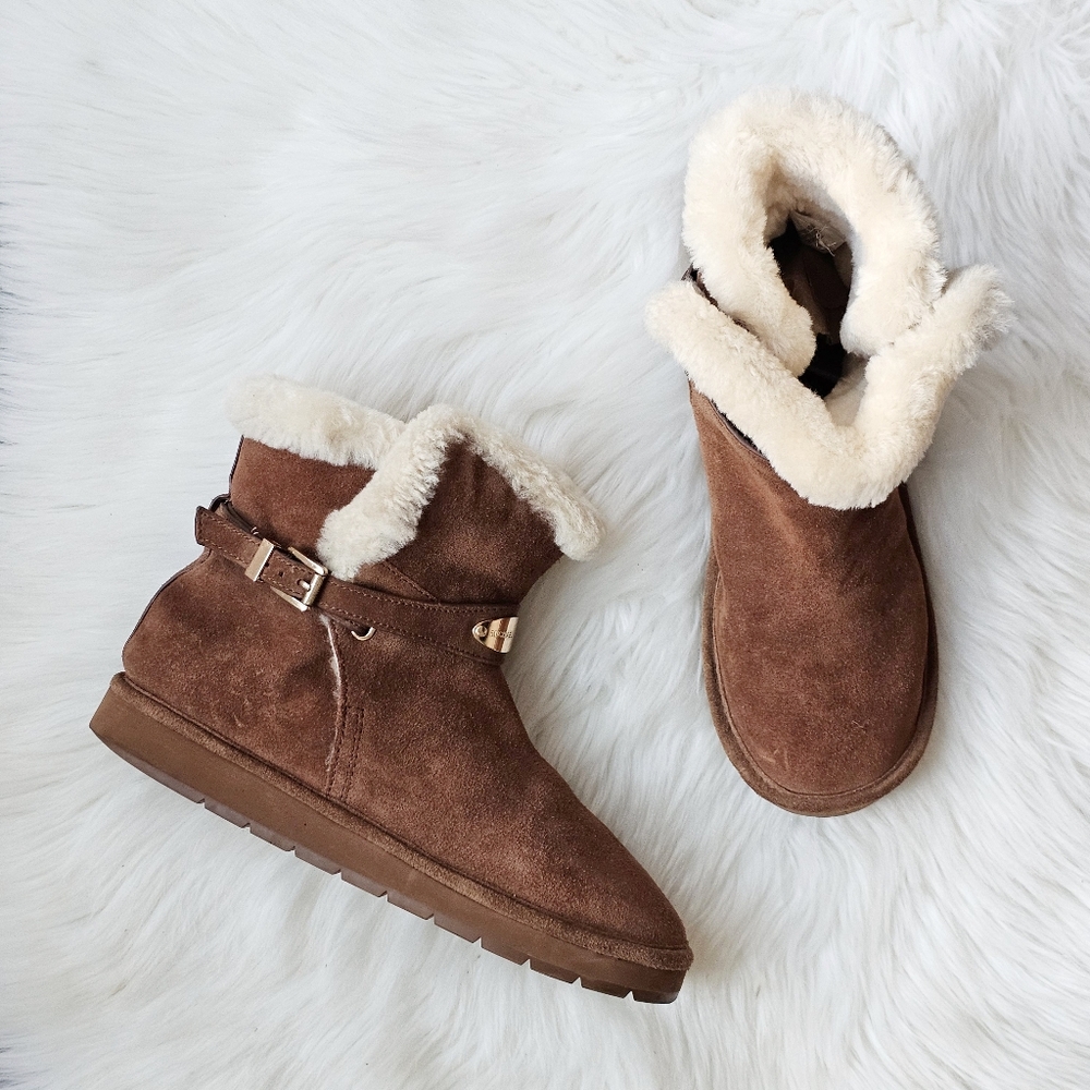 Michael Kors Brown Suede Shearling Genuine Sheep Fur Lined Boots Women’s Size 9M